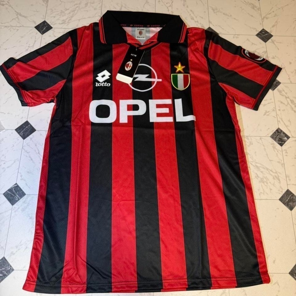 Lotto AC Milan Home Jersey Large Red Black Opel Soccer Shirt NWT